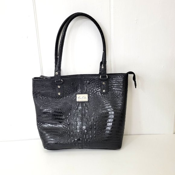 Marc Fisher Black Faux Croc Embossed Purse/Tote - Picture 7 of 7